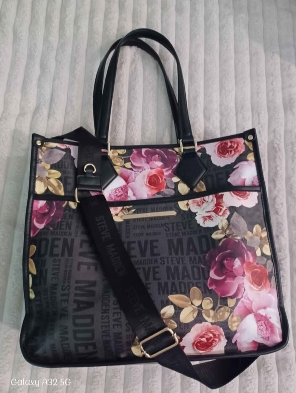 Steve Madden Large Floral Shoulder Bag with Branded Crossbody Strap